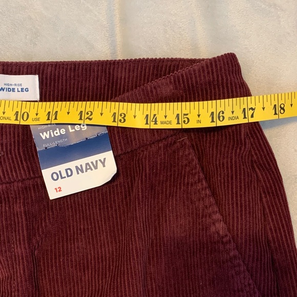 Old Navy women’s high rise wide leg Corduroy Pants Deep Red maroon wine 12 NWT - Picture 2 of 5